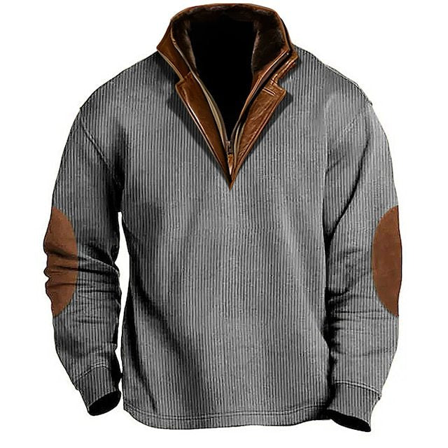 Men's knitted pullover with leather details and high collar Lisslune