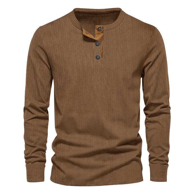Men's Long Sleeve Henley Shirt with Textured Rib Design and Fashionable Button Details Lisslune