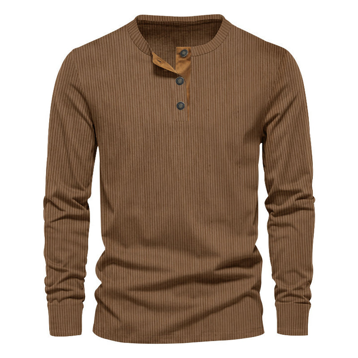 Men's Long Sleeve Henley Shirt with Textured Rib Design and Fashionable Button Details Lisslune