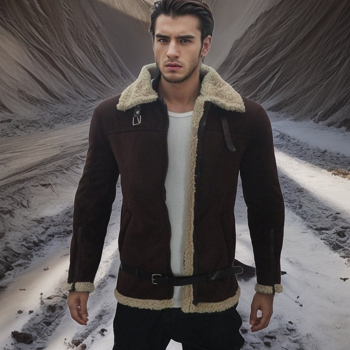 Men's sheepskin jacket with modern cut and detachable hood Lisslune