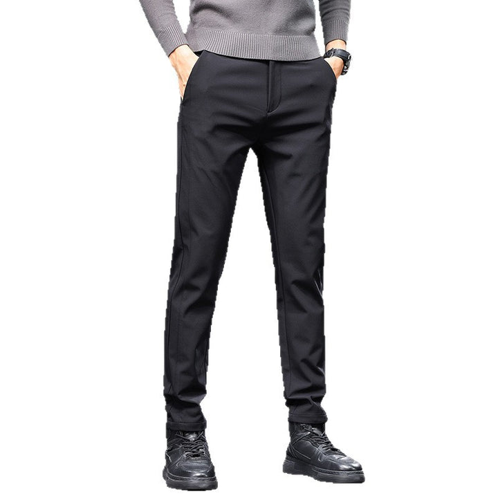 Men's Elegant Leisure Pants with Elastic Waistband and Side Zip Pockets Lisslune