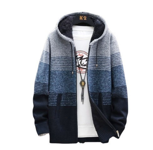 Men's sporty hoodie with warm lining and fashionable stripe pattern Lisslune