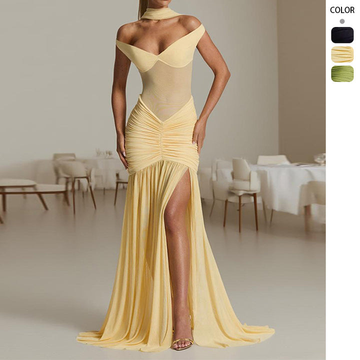 Women's figure-hugging evening dress with off-the-shoulder design and side slit Lisslune