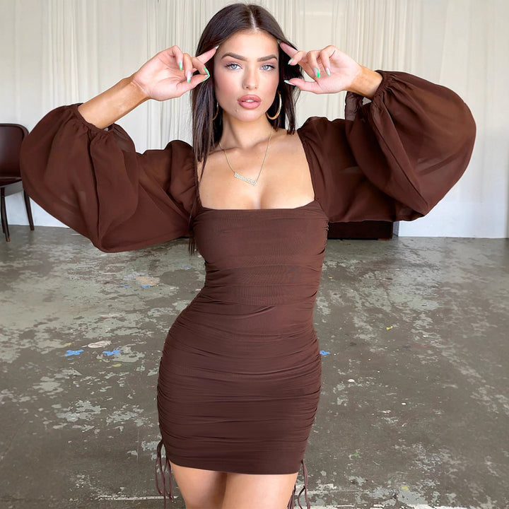 Damen Figurbetontes Minikleid mit puffärmel und seitlicher Raffung Lisslune