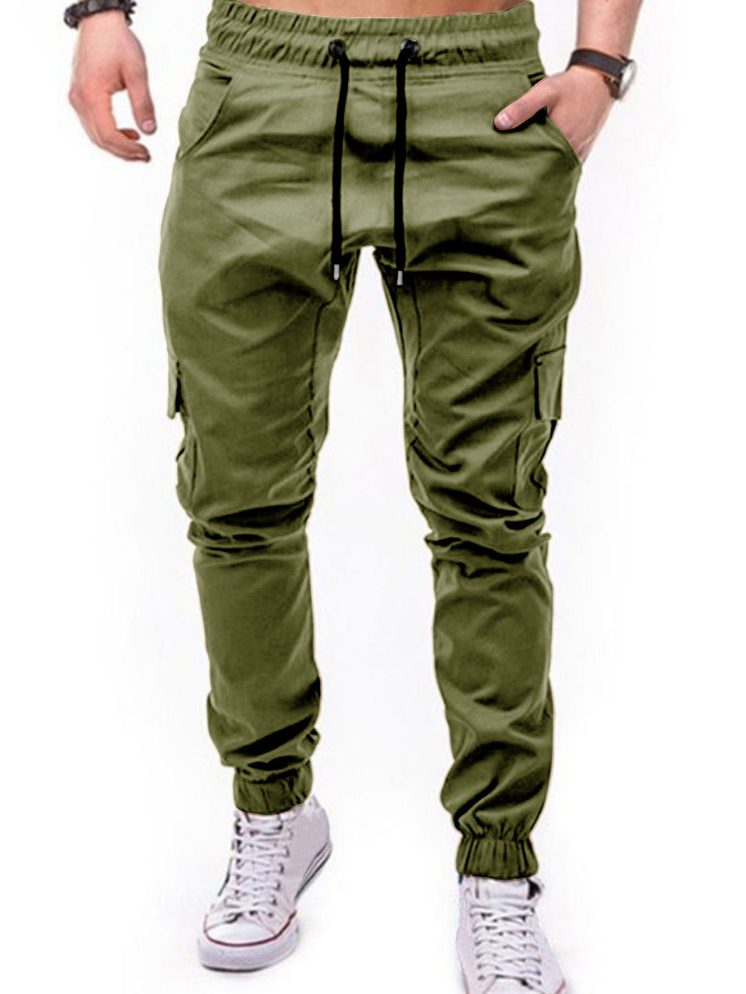 Men's Stylish Cargo Pants with Elastic Waistband and Functional Pockets Lisslune