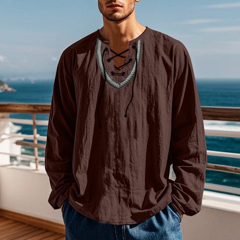 Men's Long Sleeve Shirt with Creative Lacing Design Lisslune