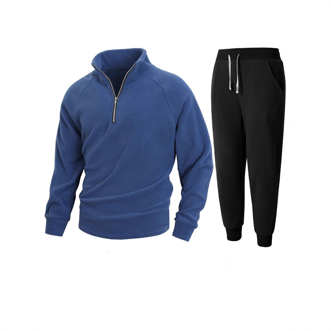 Men's fleece top with modern stand-up collar and sporty jogging pants Lisslune