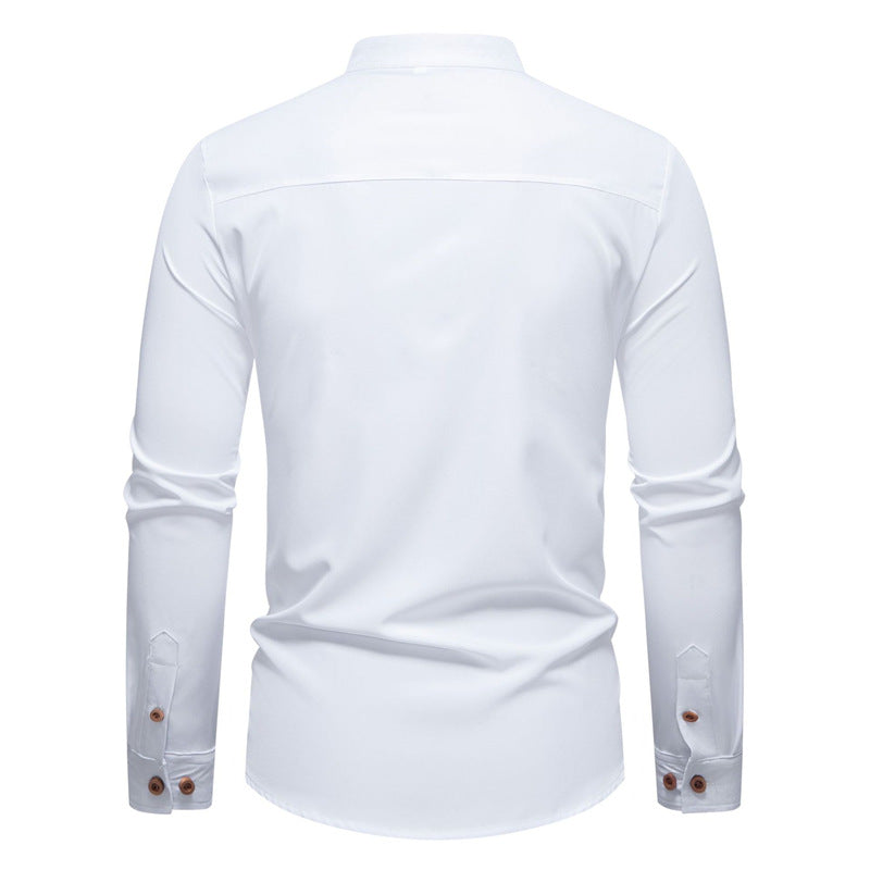 Men's Long Sleeve Henley Shirt with Modern Stand-up Collar and Decorative Buttons Lisslune
