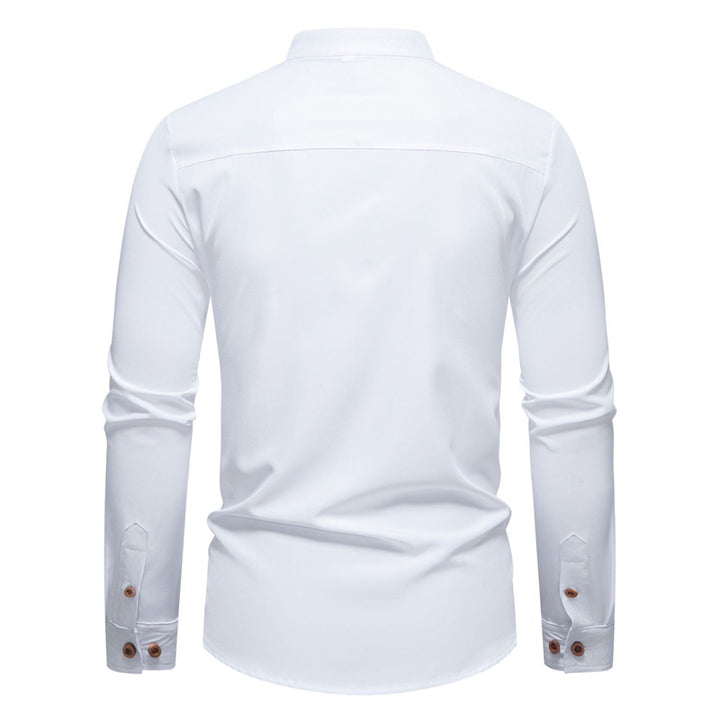 Men's Long Sleeve Henley Shirt with Modern Stand-up Collar and Decorative Buttons Lisslune
