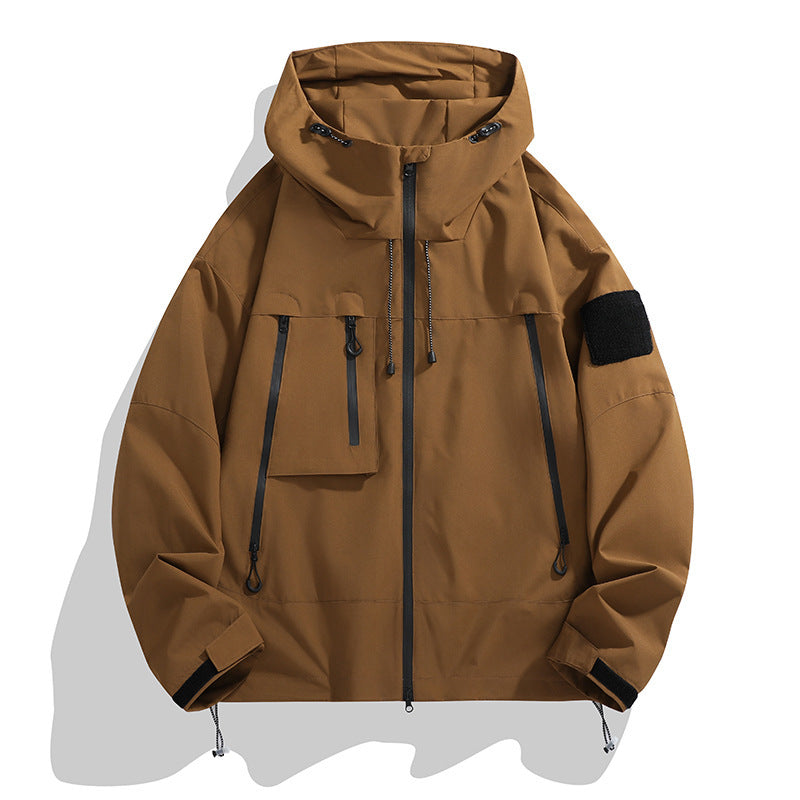 Men's technical outdoor jacket with adjustable hood design and multifunctional pockets Lisslune