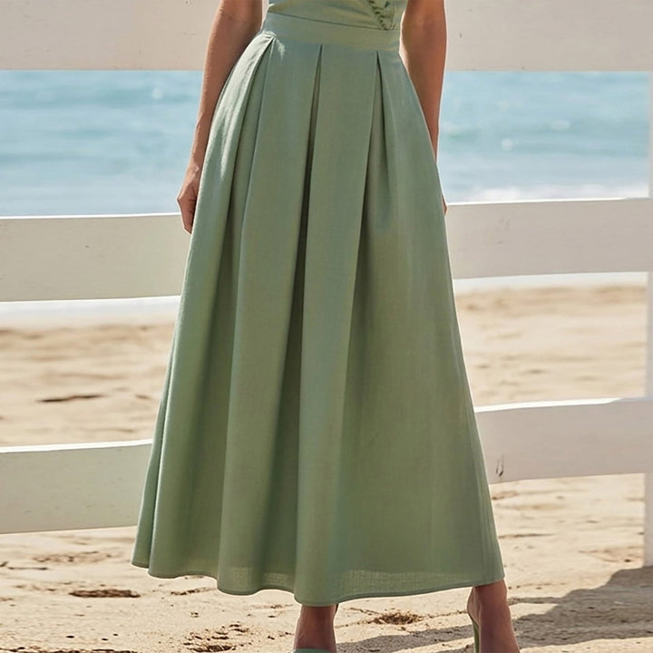 Ladies Elegant Maxi Dress with Playful Ruffle Neckline and Tailored Fit Lisslune