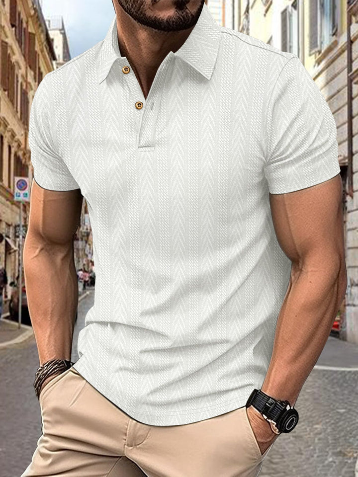 Men's Short Sleeve Polo Shirt with Textured Design and Elegant Button Placket Lisslune