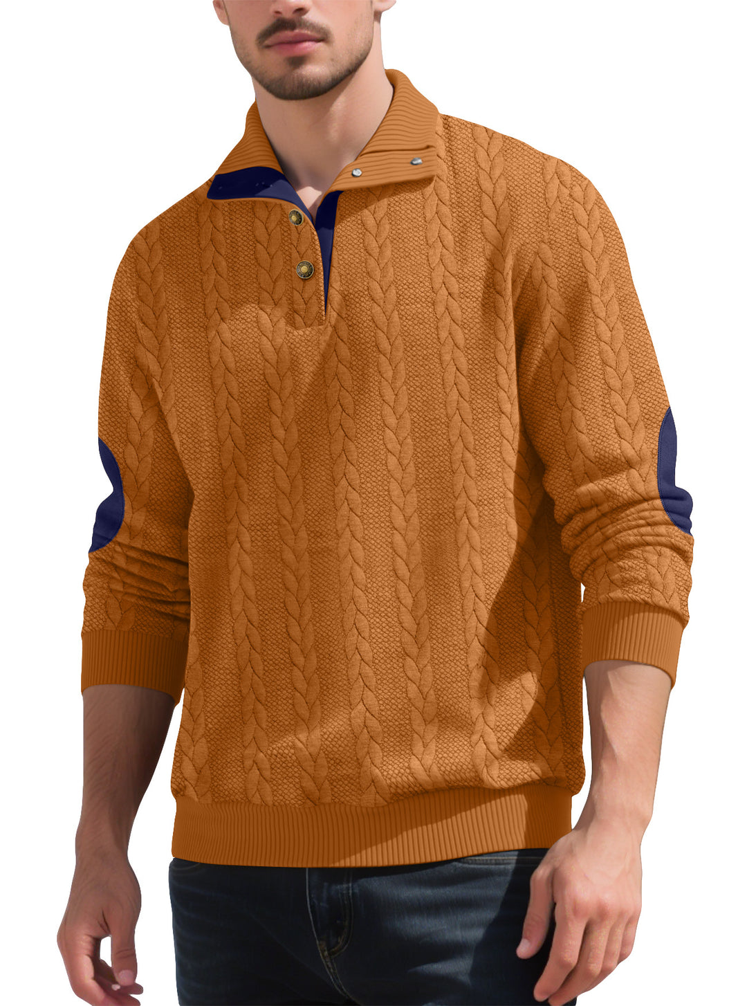 Men's fashionable knitted sweater with button placket and contrast details Lisslune