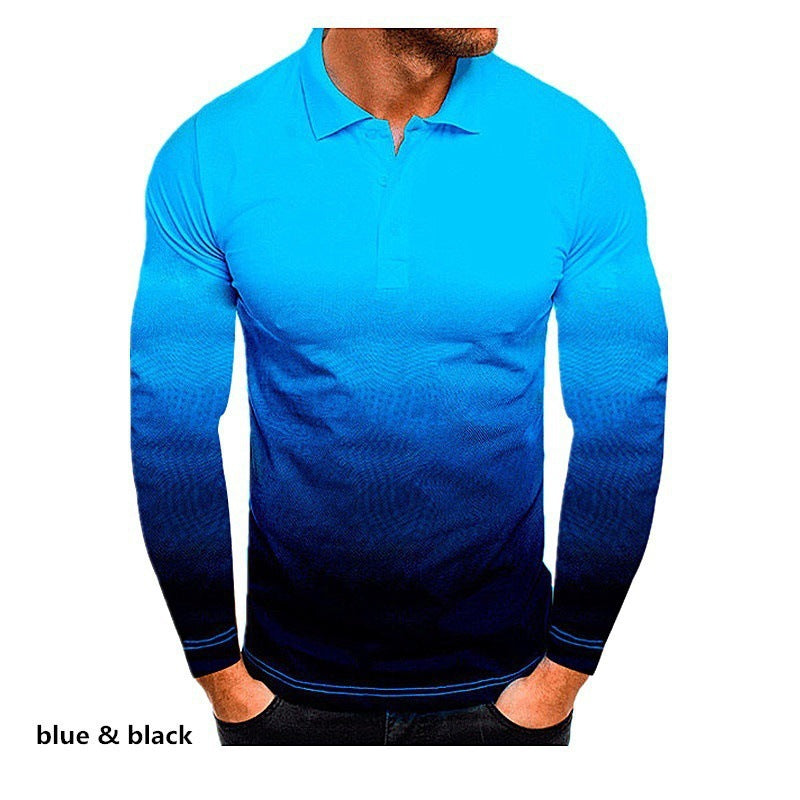 Men's Long Sleeve Polo Shirt with Modern Gradient and Performance Material Lisslune