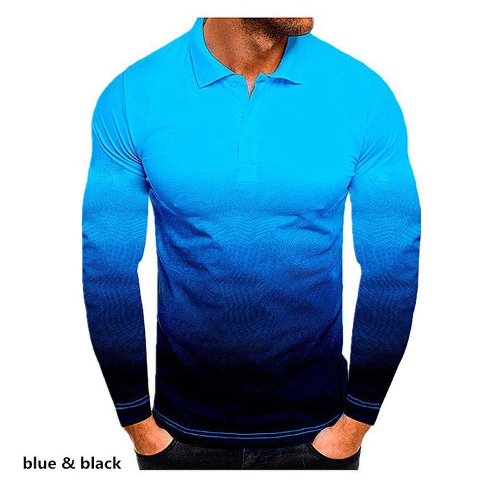 Men's Long Sleeve Polo Shirt with Modern Gradient and Performance Material Lisslune