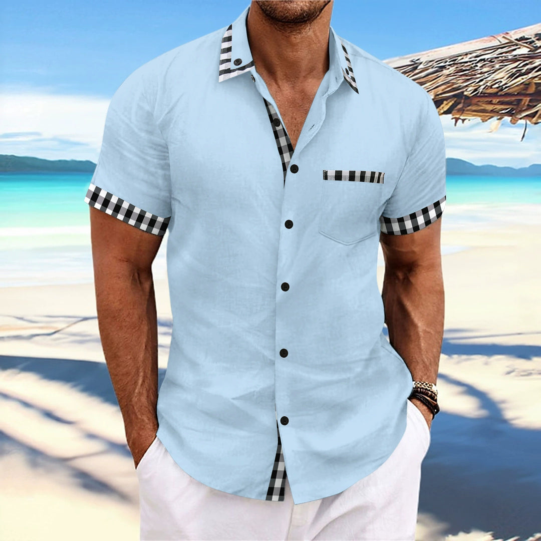 Men's short-sleeve shirt with checked accents and modern cut Lisslune
