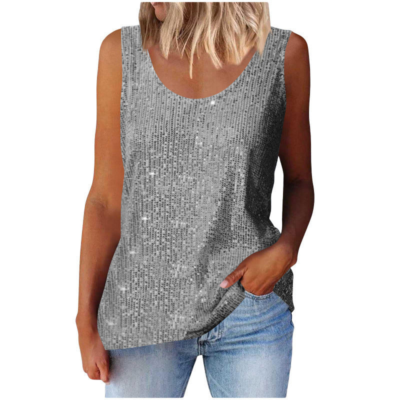 Damen glitzerndes Oberteil mit schimmerndem Stoff und figurfreundlichem Schnitt Lisslune