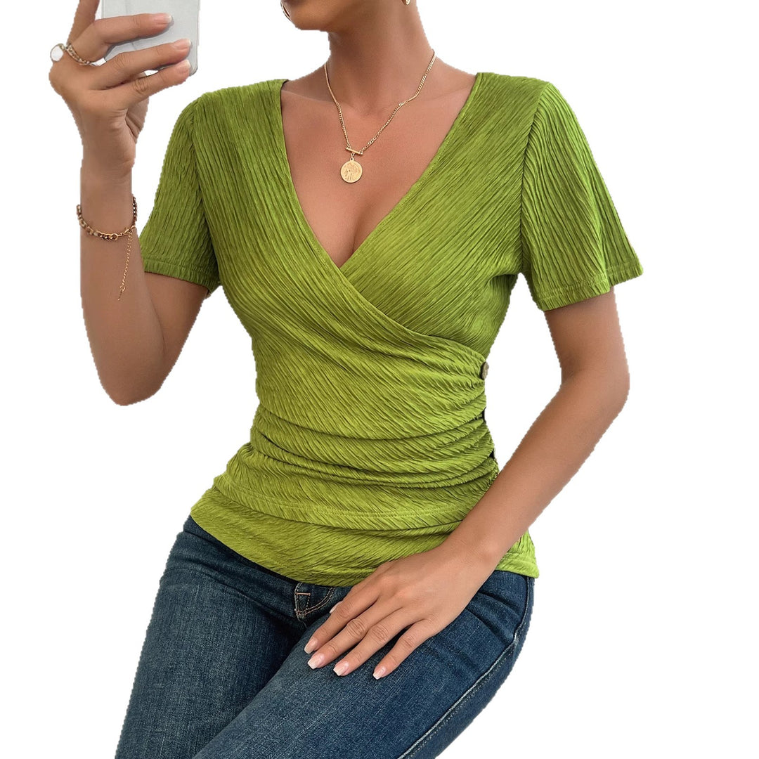 Women's wrap blouse with refined folds and button details Lisslune