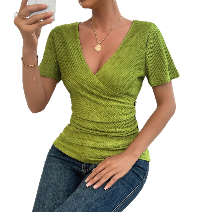Women's wrap blouse with refined folds and button details Lisslune