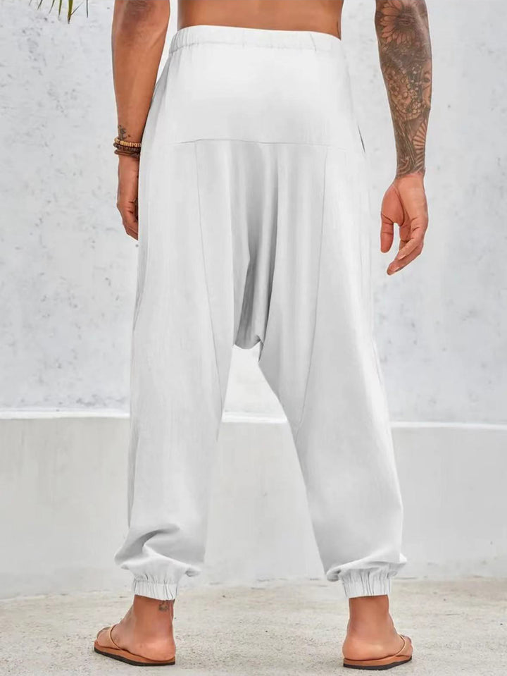 Men's Casual Harem Pants with Elastic Waist and Deep Pockets Lisslune