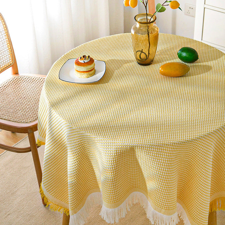 Lisslune | Waffle Modern Tablecloth, Knitted Fabric Lace Coffee Cloth, Round Tablecloth, Rectangular Tablecloth