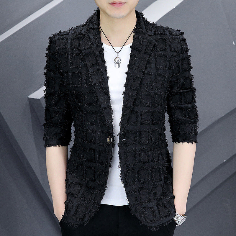 Men's stylish checked blazer made from textured fabric Lisslune