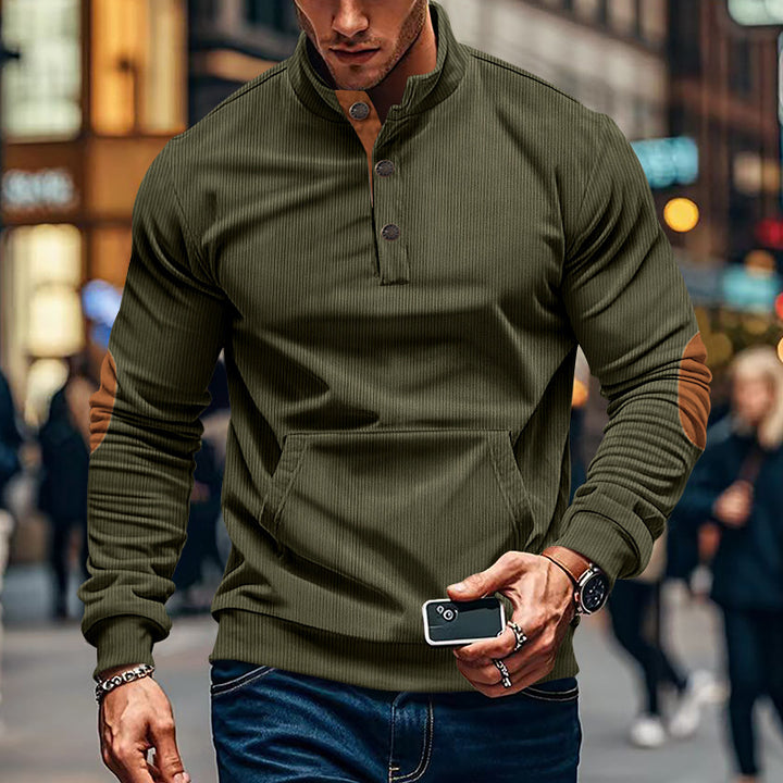 Men's casual pullover with stand collar and button placket Lisslune