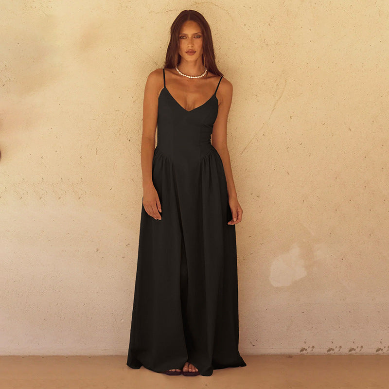 Ladies Elegant Long Maxi Dress with Slim Spaghetti Straps and Flowing Skirt Lune London