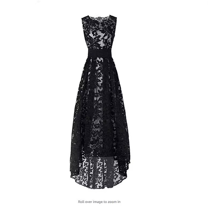 Women's lace maxi dress with elegant long overlay and floral details Lisslune
