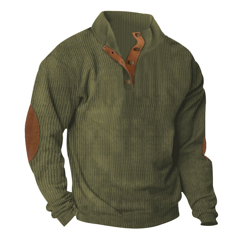 Men's high-quality sweater with button placket and stylish leather applications Lisslune