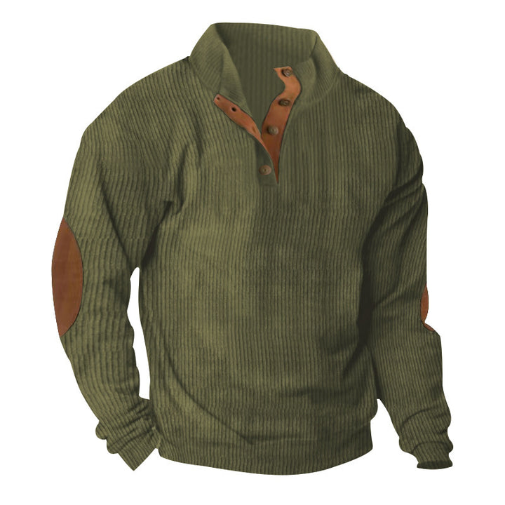 Men's high-quality sweater with button placket and stylish leather applications Lisslune