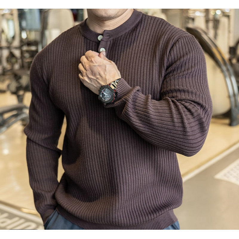 Men's Long Sleeve Sweater with Textured Rib Knit Lisslune