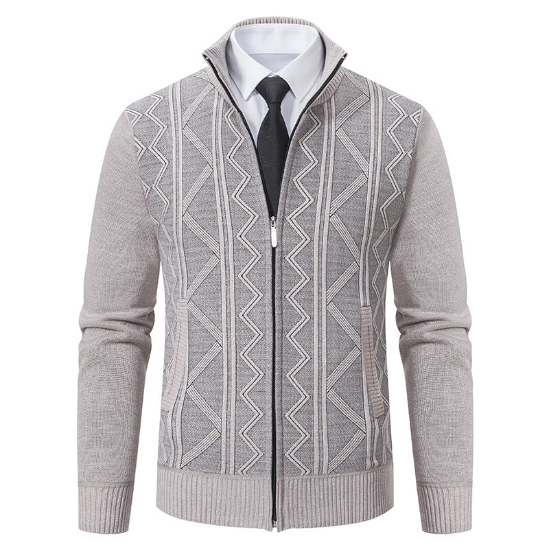Men's cardigan with modern cable pattern and stand-up collar Lisslune