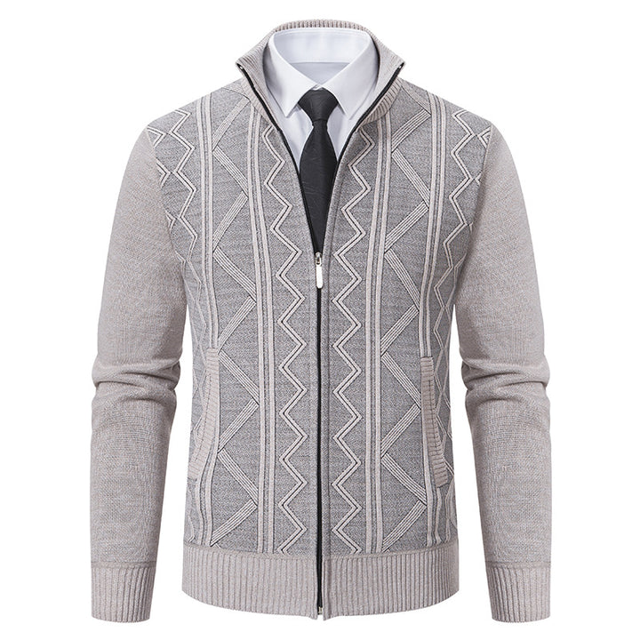 Men's cardigan with modern cable pattern and stand-up collar Lisslune