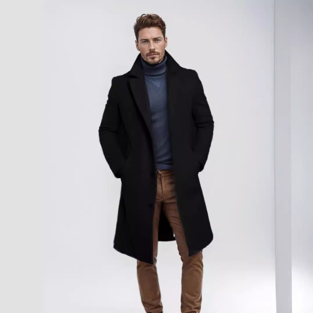 Men's elegant long coat with textured outer material and practical pockets Lisslune