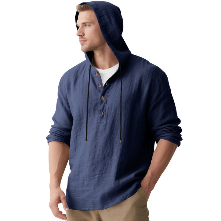 Men's casual hoodie shirt with button placket and breathable cotton blend Lisslune
