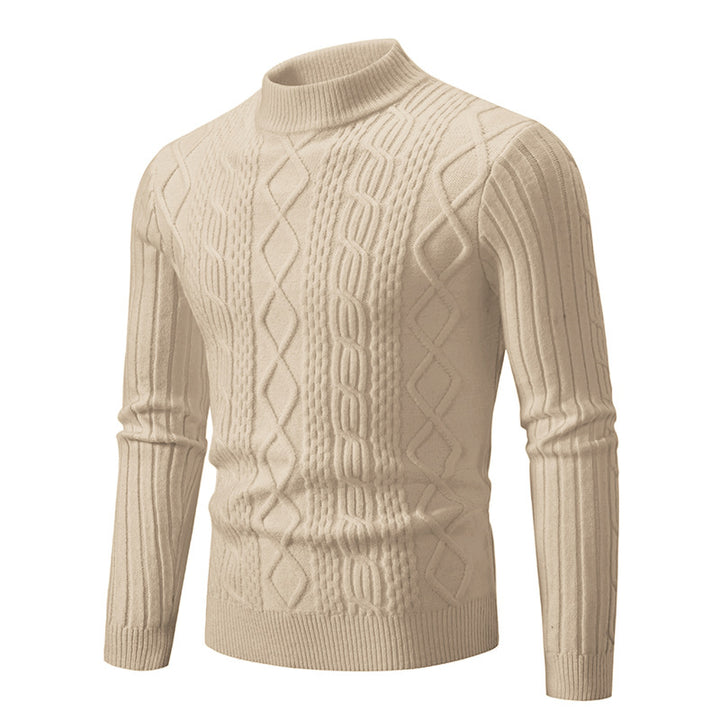 Men's knitted sweater with high collar and cable pattern Lisslune