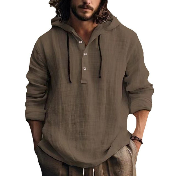 Men's casual hoodie with button placket and breathable fabric Lisslune