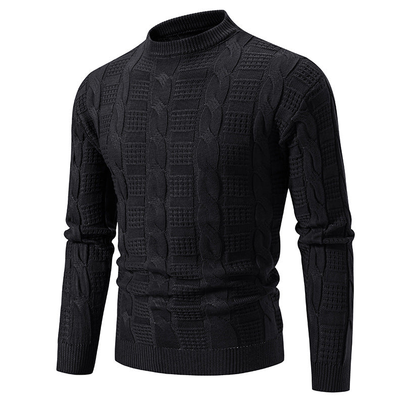 Men's High-Quality Chunky Knit Sweater with Stand-Up Collar and Decorative Pattern Lisslune