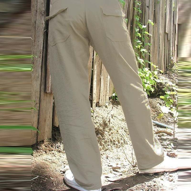 Men's casual and breathable linen trousers with elastic waistband and practical side pockets Lisslune