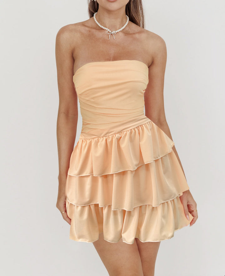 Damen Trägerloses Rüschenkleid mit voluminösem Rock Lisslune