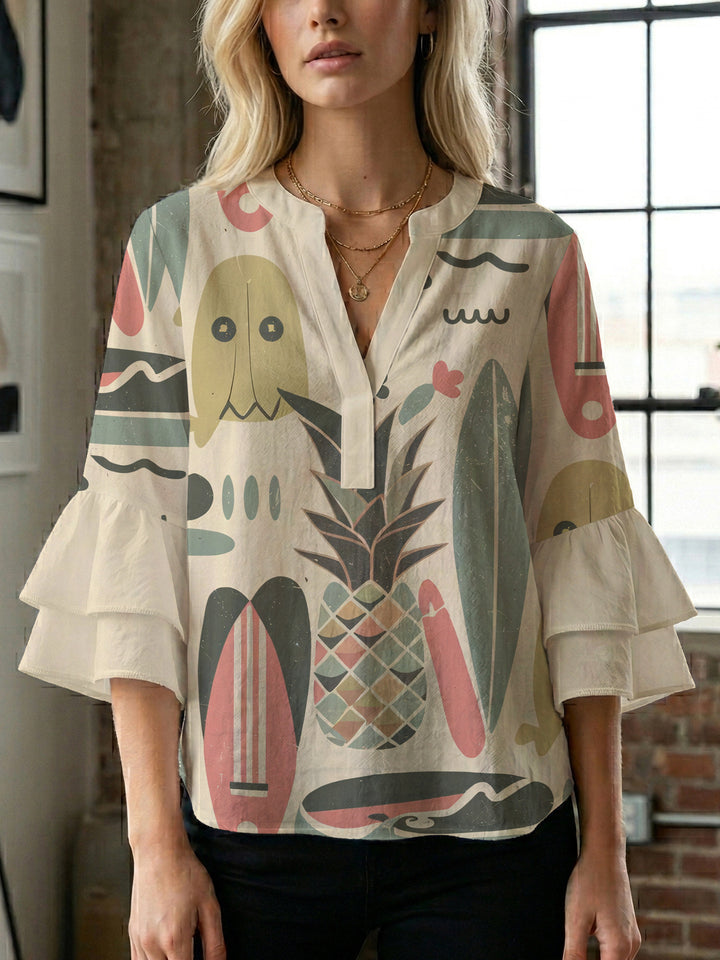 Ladies blouse with voluminous ruffled sleeves and floral print Lisslune