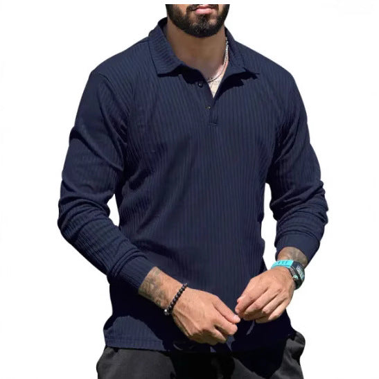 Men's Long Sleeve Polo Shirt with Textured Rib Design and Modern Cut Lisslune