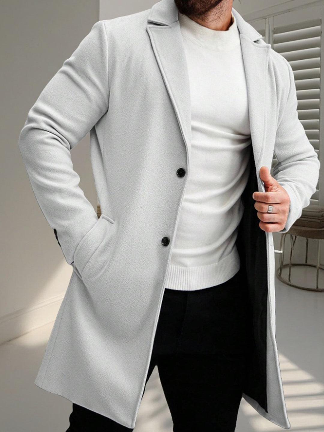 Men's elegant wool coat with slim silhouette Lisslune
