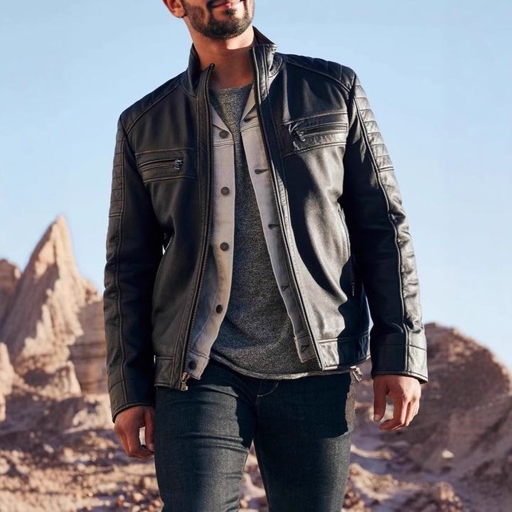 Men's biker jacket with functional pockets and unique quilting Lisslune