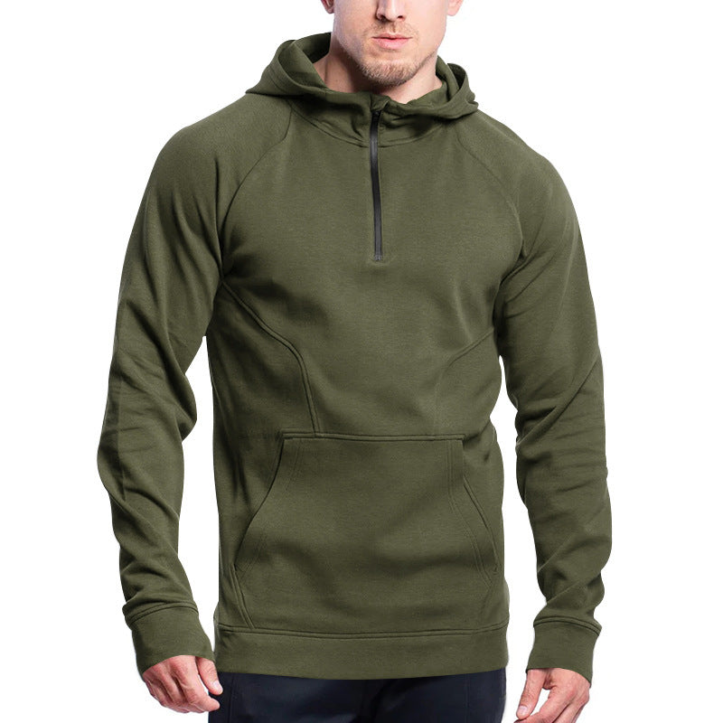 Men's Sporty Hoodie with Half Zipper and Practical Kangaroo Pocket Lisslune