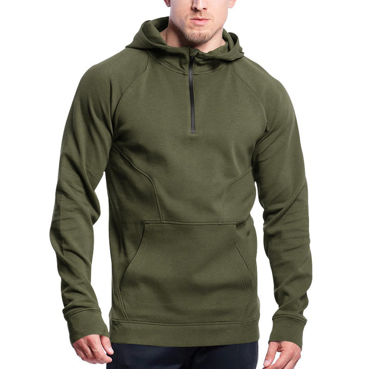 Men's Sporty Hoodie with Half Zipper and Practical Kangaroo Pocket Lisslune