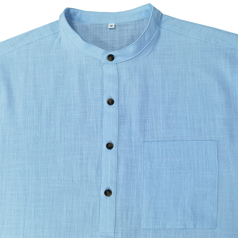 Men's linen shirt with classic Henley neckline and practical chest pocket Lisslune