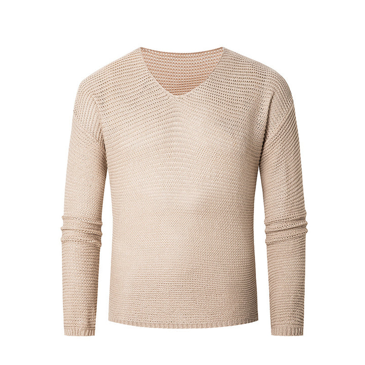 Men's casual knit pullover with V-neck and airy stitches Lisslune