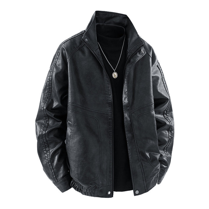 Men's synthetic leather jacket with practical stand-up collar and elastic cuffs Lisslune